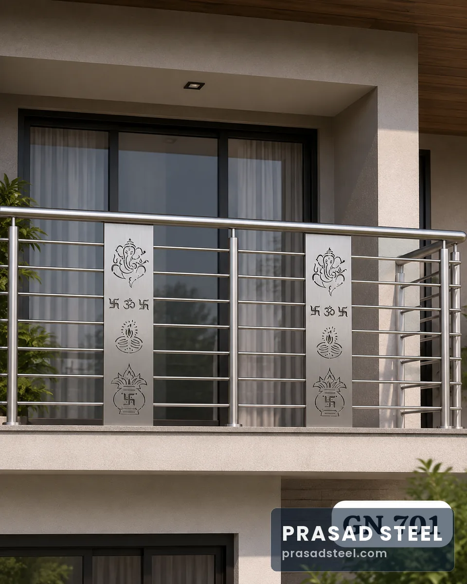 Stainless steel balcony railing with GN 701 designer laser-cut panel, Kanpur